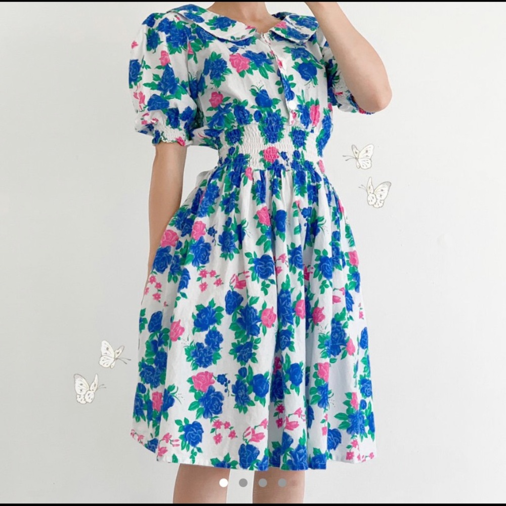Vintage floral short sleeve dress made in France